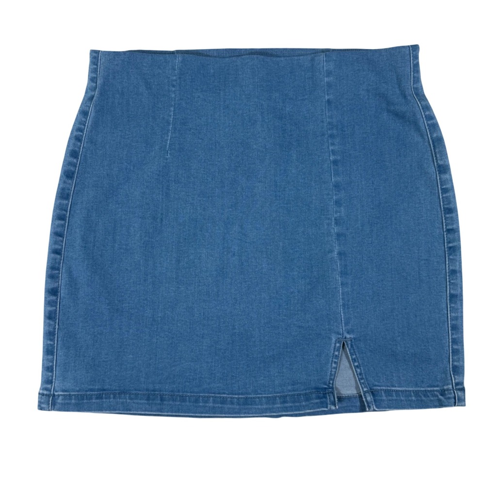 Garage Size M Blue Denim Mini Skirt Side Slit Stretch Y2K Aesthetic Minimalist